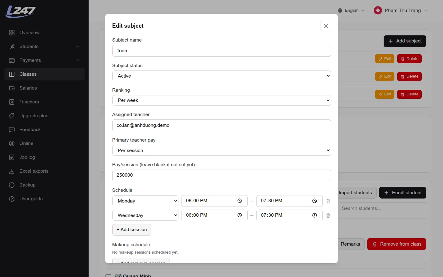 Edit subject form