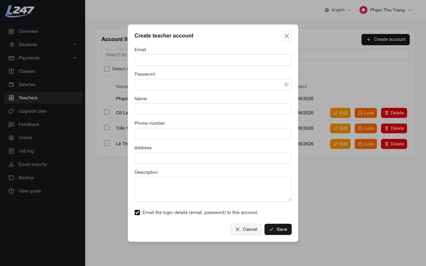 Create teacher account form