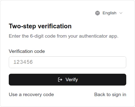 Code entry screen at sign-in