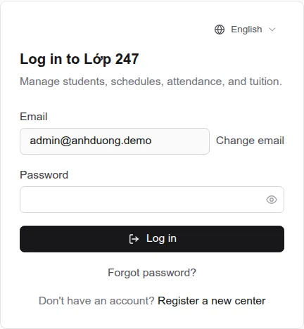 Login screen